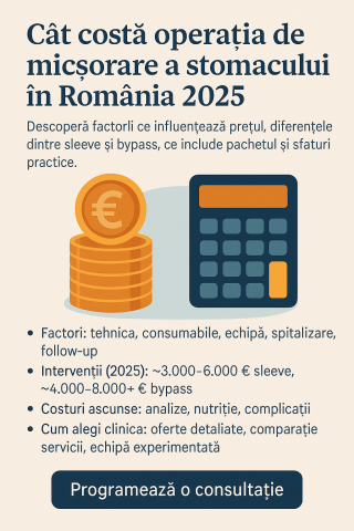 Cât costă operația de micșorare a stomacului în România 2025 – infografic medical despre costuri, echilibru și sănătate